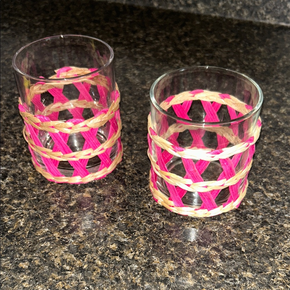 Pink and Tan Woven Glass Tumblers